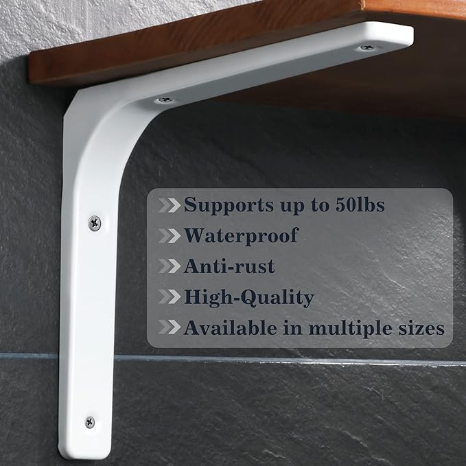 SAYAYO L Bracket, 10 x 8 Inch Iron Metal Shelf Support Heavy Duty Corner Bracket Decorative Shelf Hardware, 4 PCS Bright White
