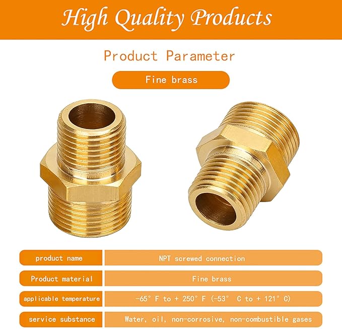 2Pcs 3/4" NPT x 1/2" NPT Solid Brass Fitting Pipe Fitting, 3/4 to 1/2 Hose Adapter Brass Hex Fitting,3/4 to 1/2Male to Male NPT Threaded Reducing Union Fitting