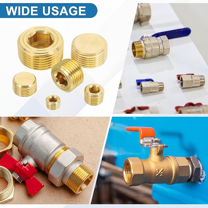 PATIKIL 3/4" BSP Male Pipe Plug Fitting, 3Pcs Brass Hex Counter Sunk Plug Brass Male Connector Socket for Closing the End of Pipe Industrial Machinery Fittings