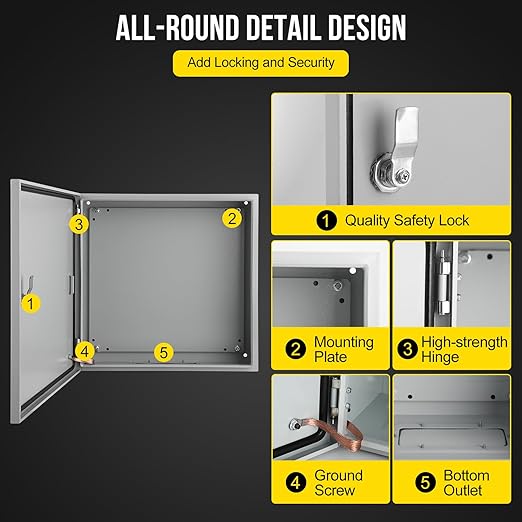 Outdoor Electrical Box, 24x24x8 Steel Junction Box, NEMA 4X Electrical Enclosure Box IP66 Waterproof & Dustproof, Universal Electrical Project Box with Lock & Mounting Plate