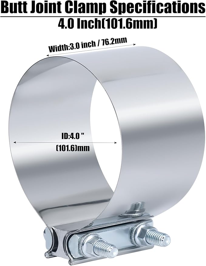 4 Inch Exhaust Clamp,Butt Joint Exhaust Muffler Pipe Band Clamp Sleeve Coupler Stainless Steel(2PCS)