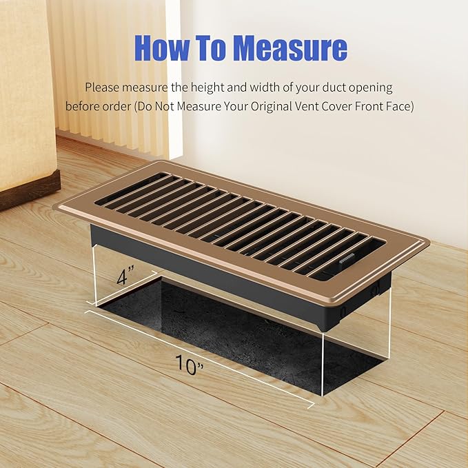 Floor Register 4x10, Adjustable Floor Vent Covers for Home Floor, Wall, Heavy Duty Walkable Steel Floor Vents, Rust-Proof Register Vent Cover, Air Vents 2 Pack Value Set, Brown