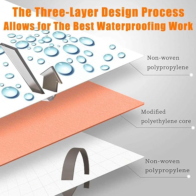 Waterproofing Membrane Band Roll, 30Mils Thick, 5Inch X 98.5Ft Tile Floor Underlayment Waterproofing Polyethylene Fabric Waterproof Membrane for Tiles, Shower Walls, Bathroom Floors