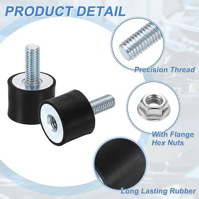 uxcell M8 Rubber Mounts, 4Pcs 25x20mm(DxH) Rubber Cylindrical Anti Vibration Isolator Shock Absorber with Lock Nut for Car Bobbin Generator Air Compressors