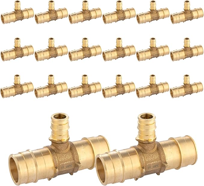 (20-Pack) Seelink PEX-A Expansion Fittings, 1" x 1" x 1/2" PEX-A Tee, Brass Expansion Pipe Fittings, for PEX Tubing Pipe Hose Fittings, ASTM F1960