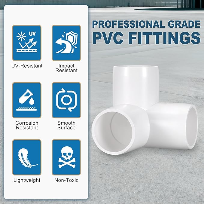 8 Pack 3/4" SCH40 PVC Elbow Pipe Fitting, 3-Way PVC Elbow Corner Side Outlet Tee Fitting, Furniture Grade Pipe Connectors for DIY Creative Project, Pond Protection, Socket x Socket