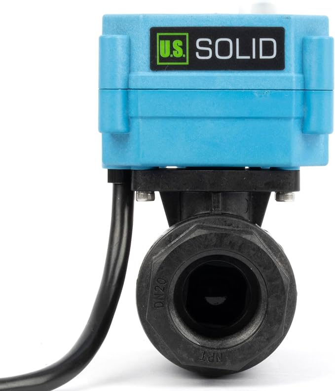 U.S. Solid 3/4” PPE Motorized Ball Valve with US Plug - Plastic Electrical Ball Valve, 2 Wire Auto Return, AC 110~230V, Normally Closed