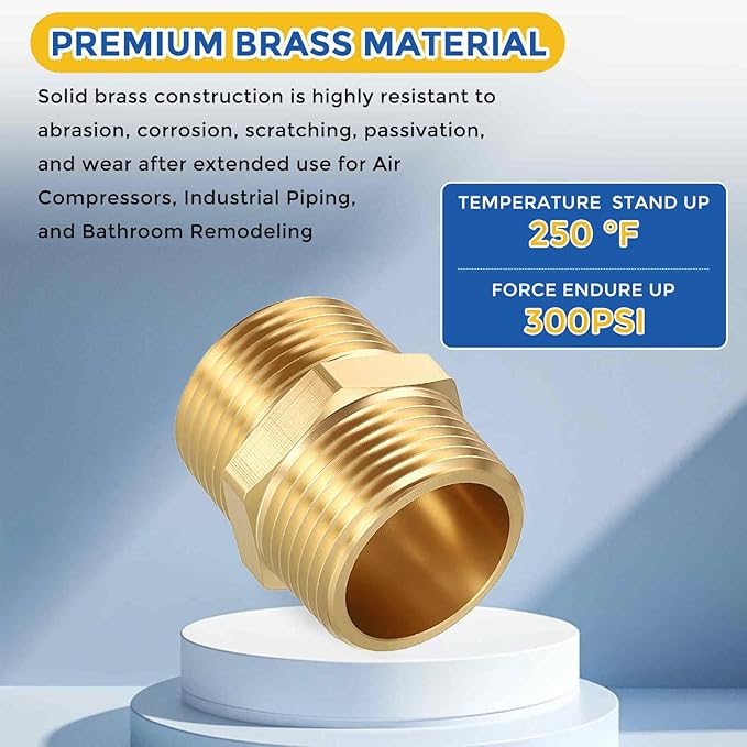 4 Pack Brass Pipe Fittings, 1" Male NPT to 1" Male NPT Brass Hex Nipple, Male Pipe Adapter Reducer for Air, Oil, LP