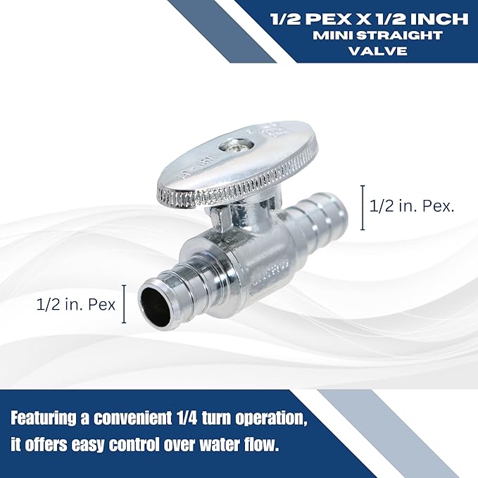 XFITTING 1/2 Inch Pex Mini Straight Ball Valve, Full Port, 1/4 Turn, Brass, 24-1-1=2X, 2 Pieces