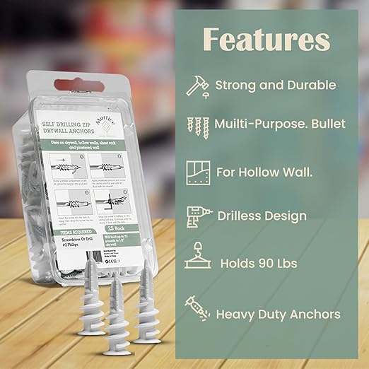Reinforced Nylon 66 Heavy Duty Wall Anchors for Furniture, 90lb, Bulk Pack for Remodel, Multi-Room Projects, 50 Wall Anchors for Drywall and 50 Drywall Screws, Hang Home Decor, Tv Mount, Wall Decor
