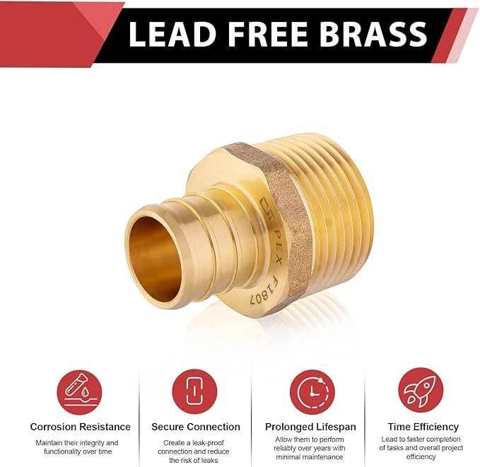 50-Pack EFIELD 3/4-inch Pex Crimp Fittings,3/4 Inch x 3/4 Inch NPT Male NPT Adapters, ASTM F1807,(PEX1807021-50PCS)