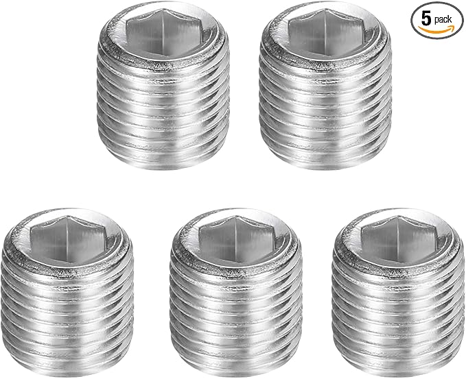 PATIKIL 5 Pcs 304 Stainless Steel Pipe Plug M10 x 1 Male Internal Hex Thread Socket Pipe Plug Hex Countersunk Pipe Fitting for Sealing Water Oil Gas Pipeline, Silver