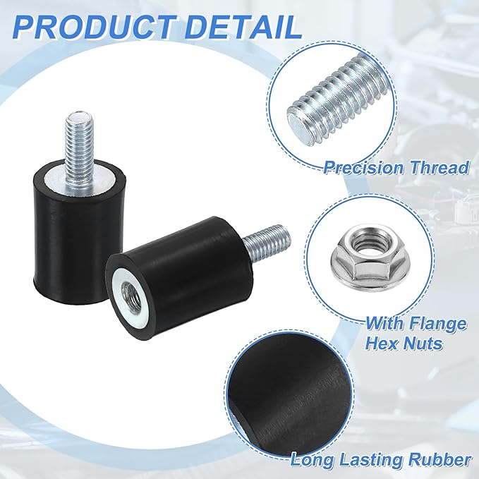 uxcell M5 Rubber Mounts, 4Pcs 15x20mm(DxH) Rubber Cylindrical Anti Vibration Isolator Shock Absorber with Lock Nut for Car Bobbin Generator Air Compressors
