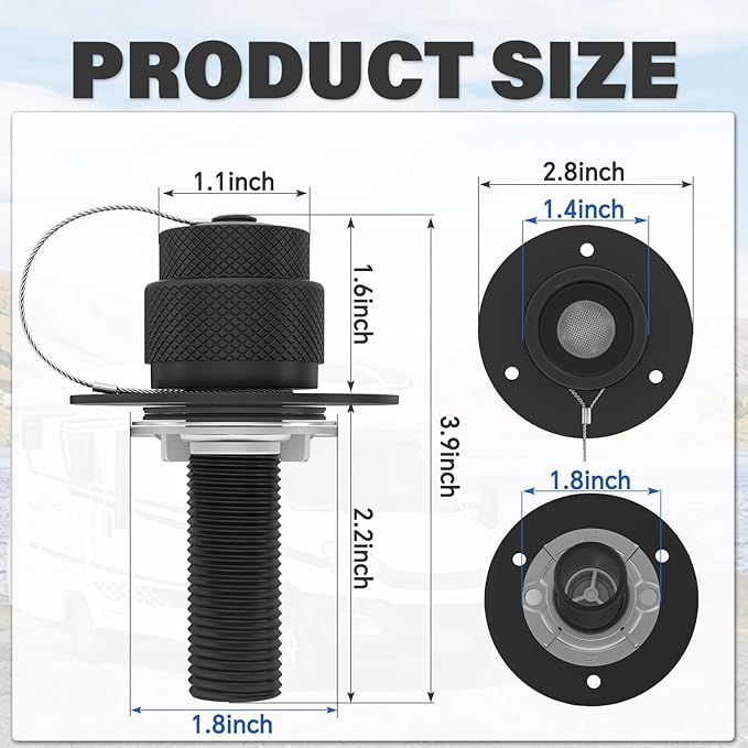 2 Pack All Metal RV City Water Inlet with Check Valve RV Water Inlet -rv Water Fill Inlet Leak Proof & Universal Fit for RV Camper Motorhome Trailer Marine -Black