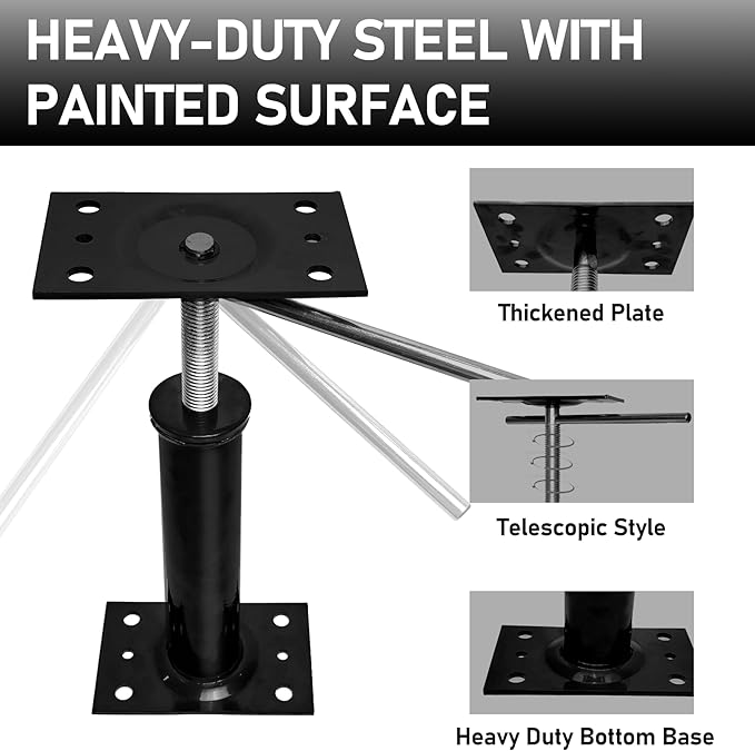 House Jacks for Leveling, 11"-17" Adjustable Jack Post Basement Floor Jack, Screw Floor Jack Post Supports Stabilizer Jacks for House Foundation, Stairs, Porches, Roof Beams