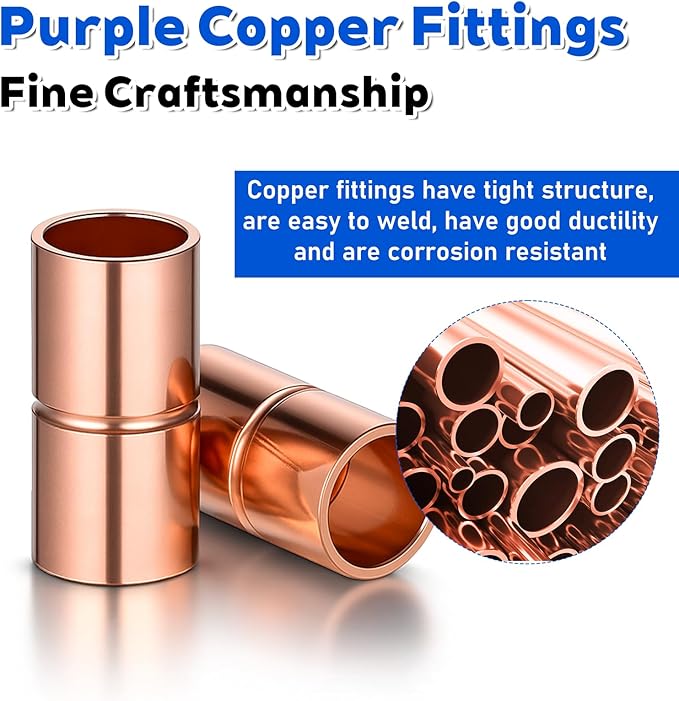 10 Pcs Straight Copper Fittings 1/4 Inch Copper Pipe Welding Joint Pipe Coupling Fittings for HVAC Air Conditioning