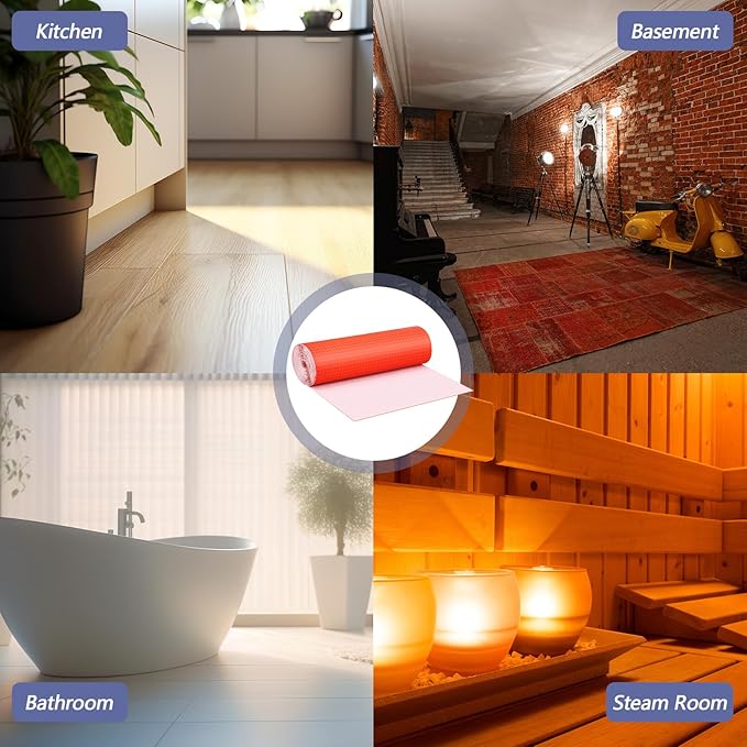 108 Sqft Uncoupling Membrane for Tile 1/8''(3mm) Thick Waterproofing Membrane Crack Prevention Anti Fracture Flooring Underlayment for Bathroom Shower Kitchen Basement(Orange)
