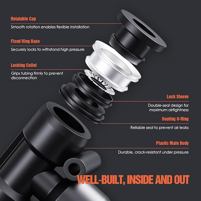 1/2" OD Push to Connect Fittings – Air Line Tee Connectors, Quick Connect Pneumatic Fittings, Push Lock Air Hose Fittings for Compressor, Air Tools & Tubing (10 PCS)
