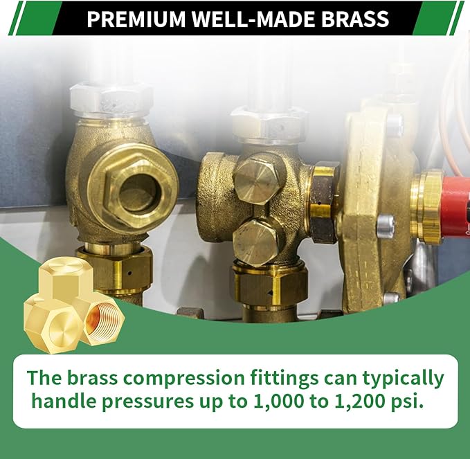 3/8" Compression Cap, 40pcs Brass Compression Fittings Hex UNEF Thread Stop Valve Tubing Ends Sealing Caps Hose Connector for Gas Garden Water Air Line