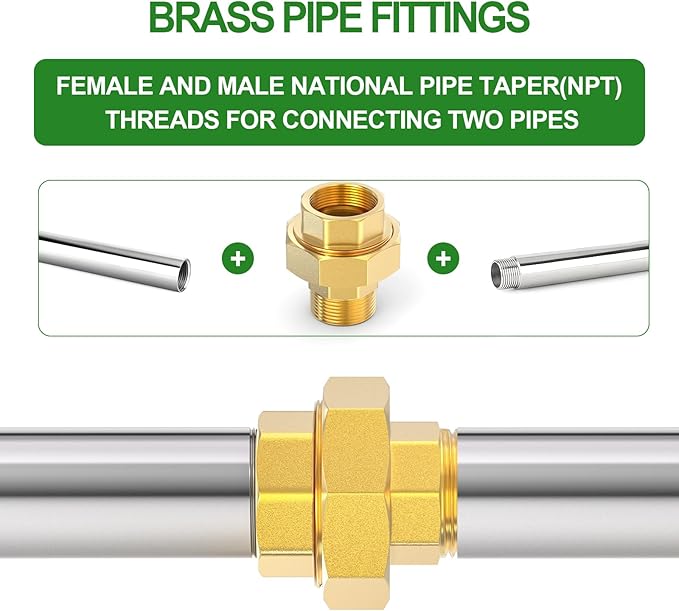 TAISHER 2PCS Brass Union，1" NPT Male x 1" NPT Female Brass Pipe Fitting