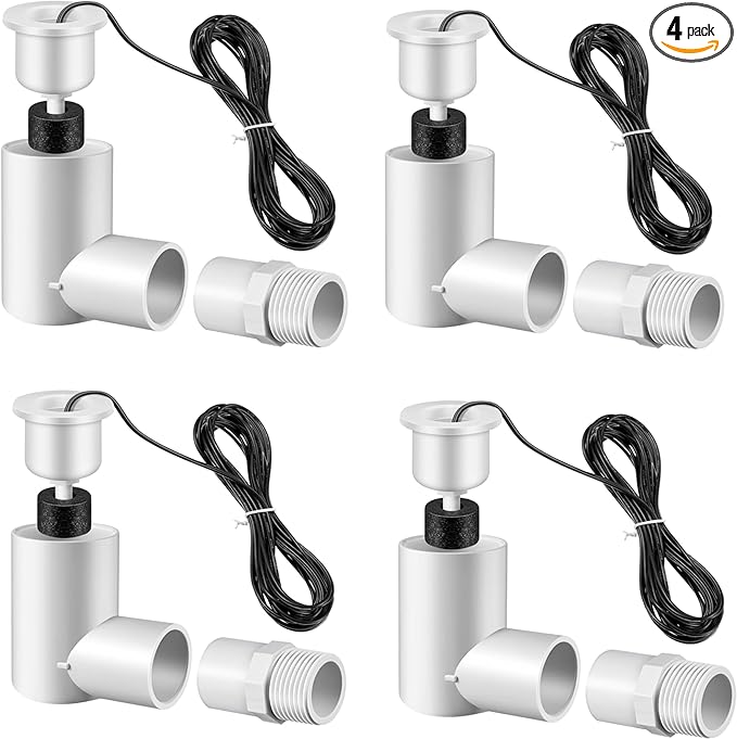 4 Pack SS2 Float Switch for Easy Installation, AC Float Switch with 3/4 Inch Adaptor and 6ft Wire, Water Level Accessory for HVAC System with Condensate Overflow Detection