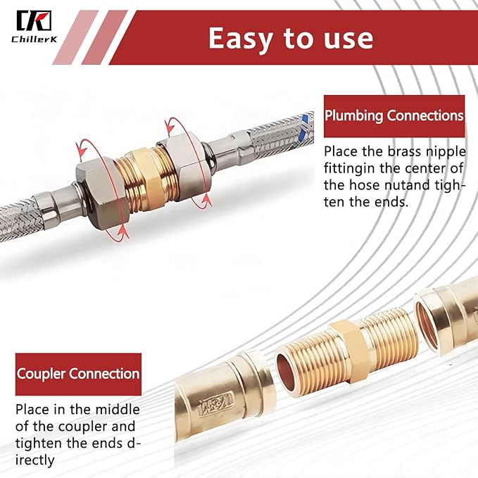 Hex Couplings, 1/8" NPT Male To Male Brass Hex Nipple Adapters, Brass Pipe Extension Fittings for Oil/Air/Water/Gas Systems. (4 Pack)