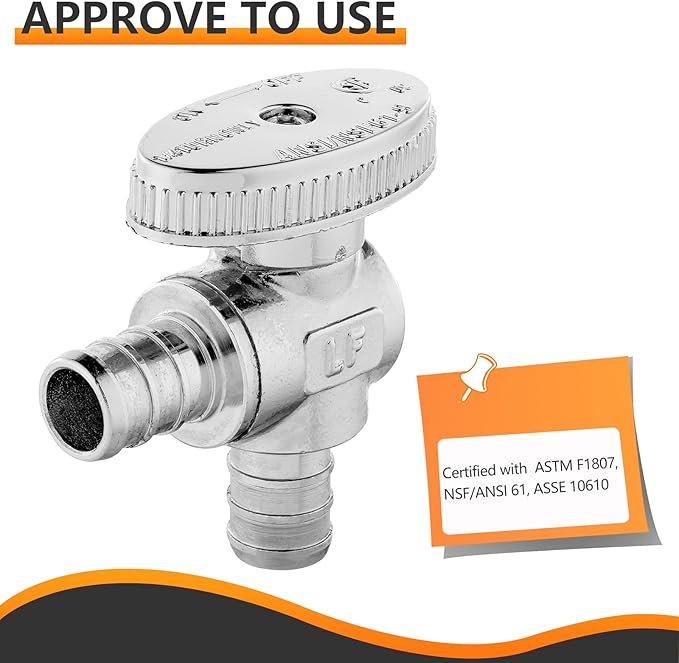 10-PCs Pex Barb Crimp Angle Stop Valve, 1/2" x 1/2" PEX Angle Stop, 1/4 Turn Shut Off Valve for Bathroom, ASTM F1807 (VALVE102-10)