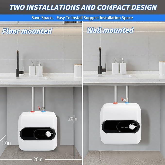 4 Gallon Mini Tank Water Heater, 110V-120V 1500W Electric Hot Water Tank with Safety Valve, 1/2" NPT, Compact Under Sink Water Heater for Bathroom, RV, Camper, Kitchen (White)