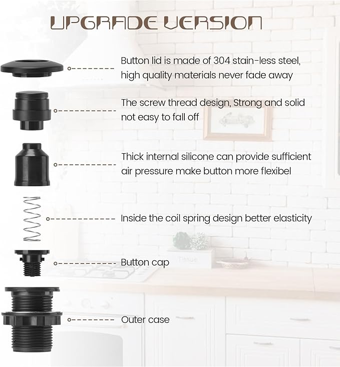 Garbage Disposal Air Switch Kit Sink Top Waste Disposal Long Stainless Steel Black On/Off Air Button Food and Waste Disposals Part by Etoolcity, UL Listed