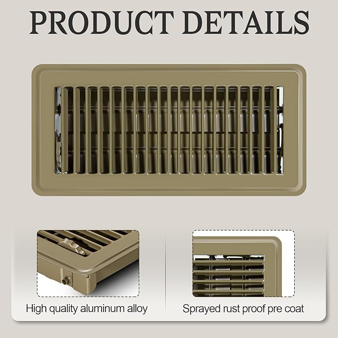 8 PCS Floor Vents Floor Registers 4x10 inch, Heavy Duty Metal Heat Air Vent Covers 4 X 10 with Rust Proof Finish for Home Office Wall Floor Registers Grilles & Vents (8, Brown, 4x10 Inches)