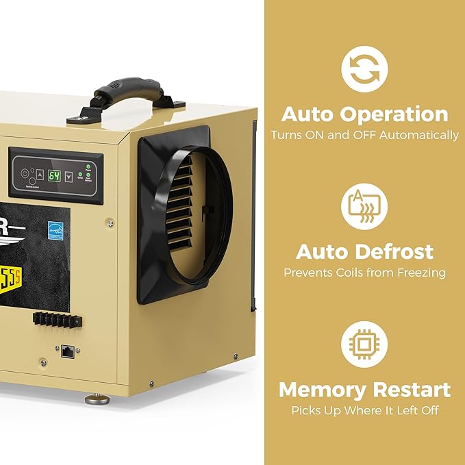 ALORAIR 120 PPD Commercial Dehumidifier, with Drain Hose for Crawl Spaces, Basements, Industry Water Damage Unit, cETL Listed, Compact, Auto Defrost Crawlspaces Dehumidifiers, Gold