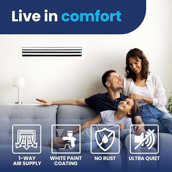 4x22 Inch (Duct Opening) Aluminum 1-Way Air Flow Vent – HVAC Vent Cover for Wall or Ceiling – Quiet HVAC Wall Register with Multi-Shutter Damper – Adjustable Curved Blade - Plastic Seal for Tight Fit