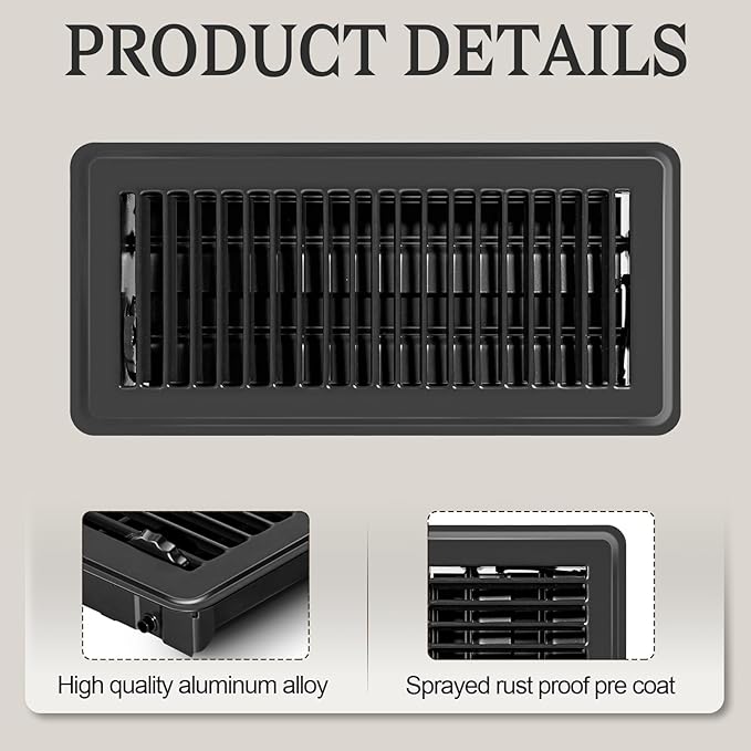 12 PCS Floor Vents Floor Registers 4x10 inch, Heavy Duty Metal Heat Air Vent Covers 4 X 10 with Rust Proof Finish for Home Office Wall Floor Registers Grilles & Vents (12, Black, 4x10 Inches)