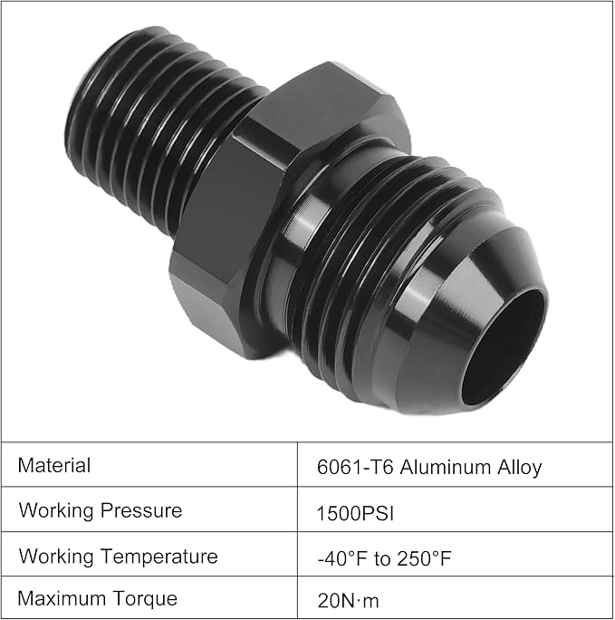 EVIL ENERGY 8AN Male Flare to 1/4" NPT Pipe Fitting Adapter Straight Aluminum Black