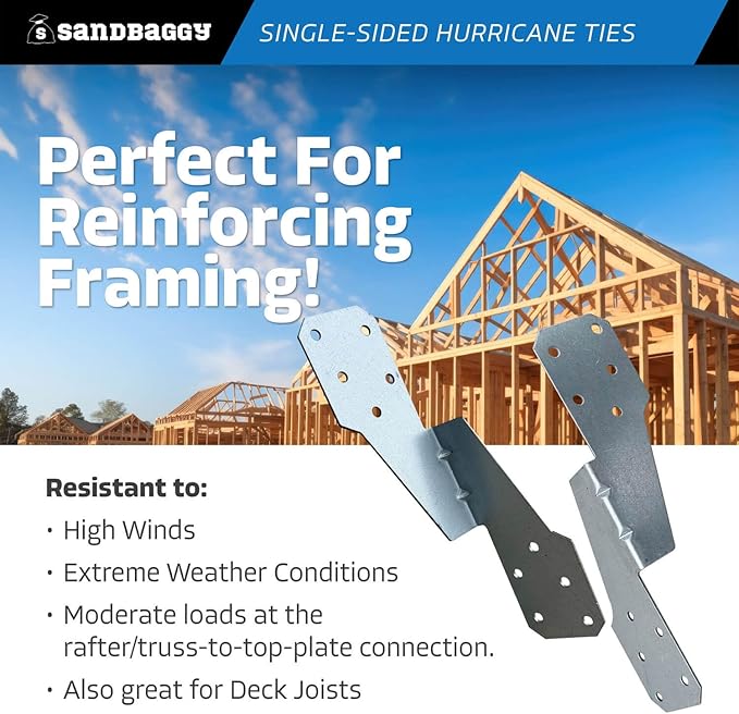 Sandbaggy Single-Sided Hurricane Ties - Hot Dipped Galvanized, 18 Gauge - Structural Wood Framing Connectors for Rafters, Trusses, Deck Joists (Single-Sided, 2000, Count)