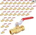 1/2" Ball Valve, 30 Pack Compression Shut Off Valves Red, Quarter Turn Brass Full Port Shut Off Ball Valve for Hot and Cold Water, NSF/ANSI 61 Certified