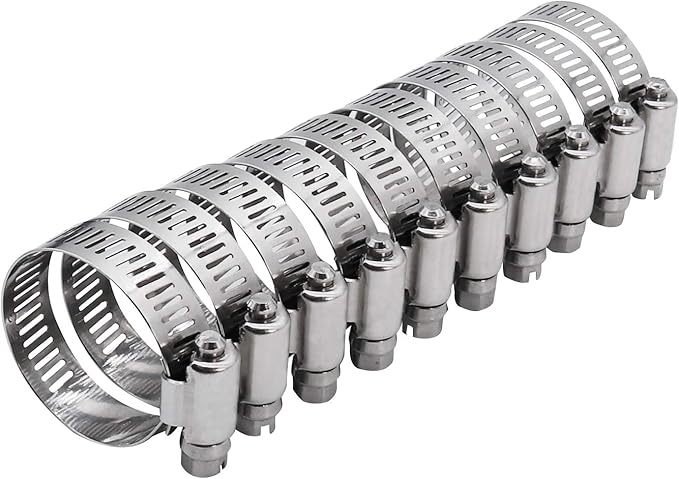 ROADFORMER 1.5" Worm Gear Hose Clamp - SAE 24 Size, Full Stainless Steel with 1/2" Band Width, Working Range 27mm - 51mm Hose Clamps,10 Pack