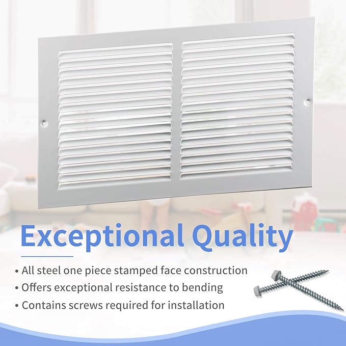 14"W x 8"H [Duct Opening Size] Steel Return Air Grille, Air Return Vent Cover for Ceiling and Sidewall - HVAC Air Vent Covers - [Outer Dimensions: 15.75"W x 9.75"H]