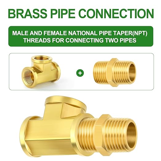 TAISHER 5PCS Brass Tee Fitting, 3/8" x 3/8" x 3/8" NPT Female Pipe Fittings