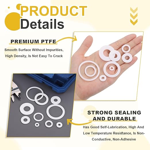 MECCANIXITY PTFE Flat Washers, 12Pack 22mm OD 10mm ID 2mm Thick Sealing Spacer Gasket Ring for Faucet Pipe Hose Bolt Machinery, White
