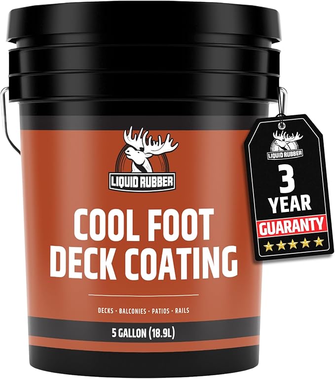 Liquid Rubber Cool Foot Deck Coating - Solar Protection Paint, Reduces Surface Temperatures by Up to 35%, Multi-Surface Cooling Decking Sealant, Waterproof, Durable Membrane, Pale Brown, 5 Gallon