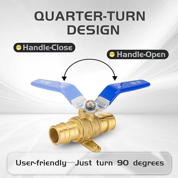 10-Pack Foskan 3/4" Brass PEX Expansion Drop Ear Ball Valve with Blue Handle, Full Port Shut-off Valve for Hot and Cold Water Distribution