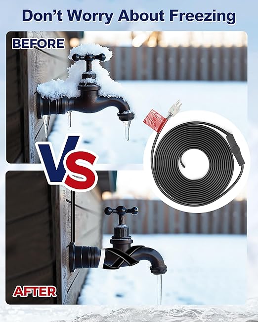 12FT Heat Tape for Water Pipes Electric Heat Tape for Water Pipe Freeze Protection, Heat Cable for Water Pipes Self-Regulating Heating Cable for Metal and Plastic Pipes, 8W/FT, 120V
