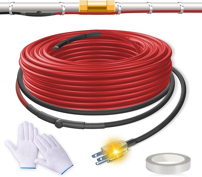 28 Feet Heating Tape for Pipe Freeze Protection with Build in Thermostat, 120 V Electric Pipe Protection from Freeze with Thermostat, 7 W/Ft, Heat Trace for Water Pipes