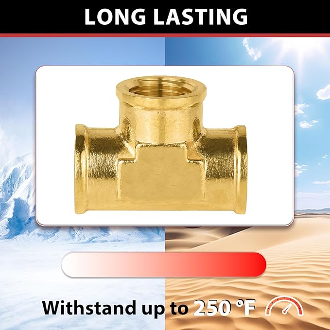 (Pack of 5) EFIELD 1/2" x 1/2" NPT Female Tee, Brass Pipe Fittings,(NPT103)