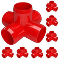 FORMUFIT 3/4" 5-Way Cross Furniture Grade PVC Fitting in Red, Made in USA, UV-Resistant, Impact-Proof, 1.050” Actual Socket Diameter (Pack of 8) - F0345WC-RD-8