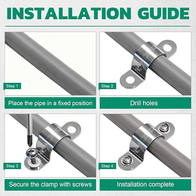 26pcs 3/4 Inch Conduit Clamp 304 Stainless Steel, Rigid Metal Pipe Clamp U Bracket, 2 Holes Pipe Strap for Automotive, Wire & Tube