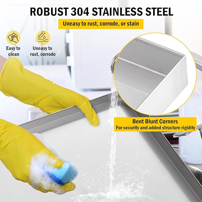 27" x 25" Washing Machine Drain Pan, 304 Stainless Steel Heavy Duty Washer Drip Tray with 4 Anti-Vibration Feet for Compact Washers