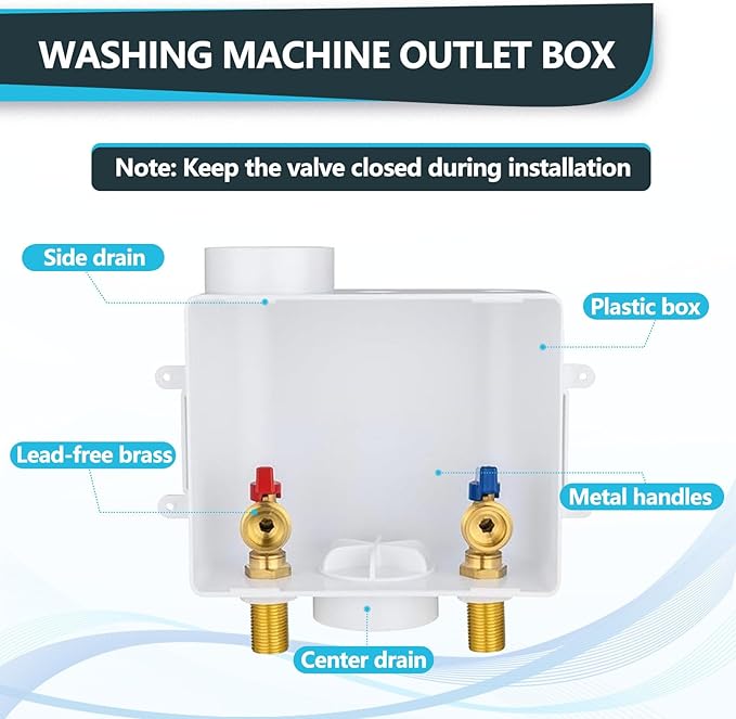 Washing Machine Outlet Box, Center Drain/Side Drain, 1/2 Inch MIP Sweat Inlet x 3/4 Inch MHT Outlet Connection, Laundry Washer Valve Outlet Box (Pack of 50)(WM001-50Pack)