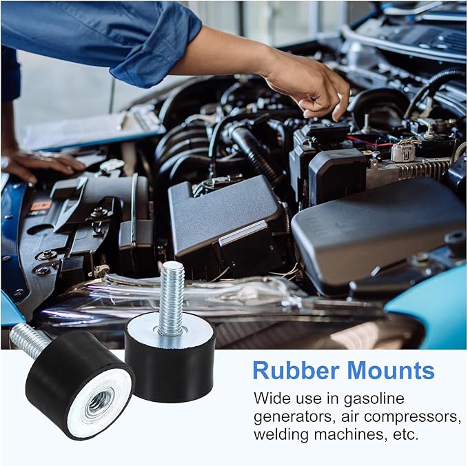 uxcell M8 Rubber Mounts, 2Pcs 30x20mm(DxH) Rubber Cylindrical Anti Vibration Isolator Shock Absorber with Lock Nut for Car Bobbin Generator Air Compressors